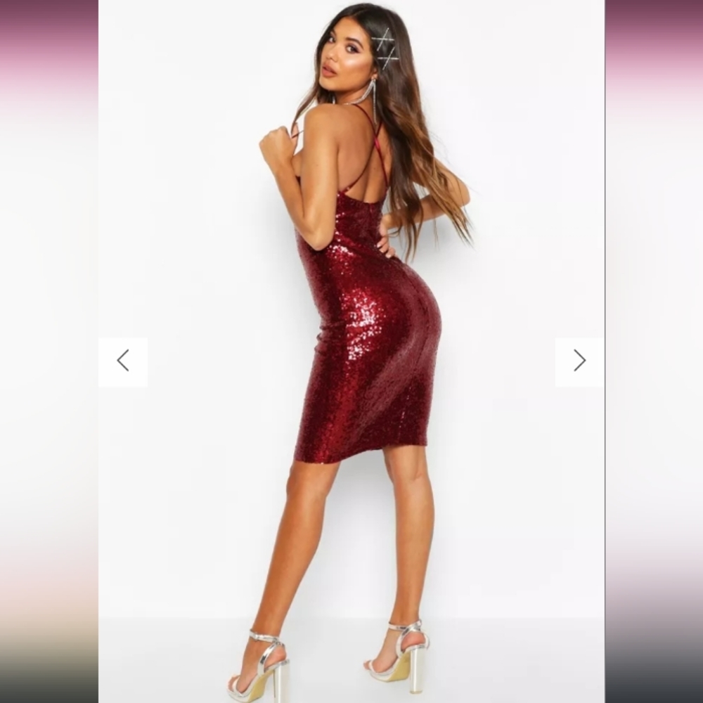 Mind Code-Red Sequins Mini Dress-Small - Picture 3 of 8